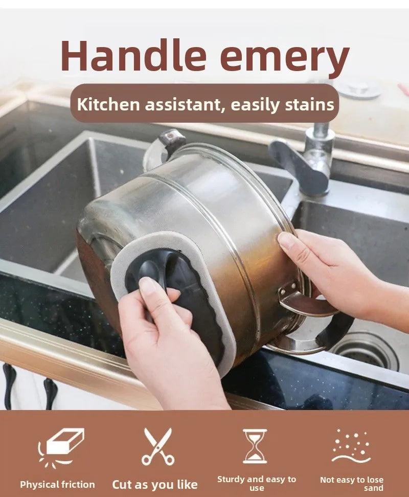 Magic Emery Sponge Brush with Handle Reusable Wipe Eraser Cleaner Kitchen Pot Brush BBQ Strong Decontamination Cleaning Tools