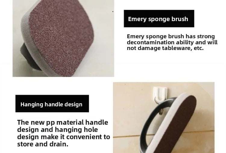 Magic Emery Sponge Brush with Handle Reusable Wipe Eraser Cleaner Kitchen Pot Brush BBQ Strong Decontamination Cleaning Tools