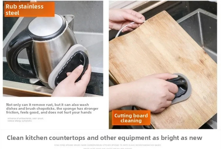 Magic Emery Sponge Brush with Handle Reusable Wipe Eraser Cleaner Kitchen Pot Brush BBQ Strong Decontamination Cleaning Tools