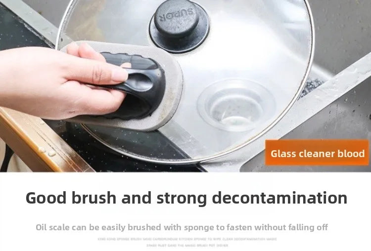 Magic Emery Sponge Brush with Handle Reusable Wipe Eraser Cleaner Kitchen Pot Brush BBQ Strong Decontamination Cleaning Tools