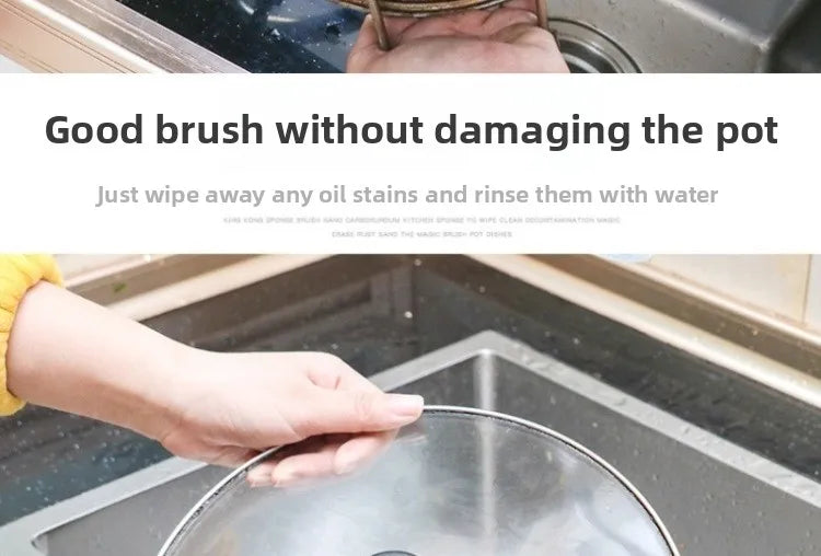 Magic Emery Sponge Brush with Handle Reusable Wipe Eraser Cleaner Kitchen Pot Brush BBQ Strong Decontamination Cleaning Tools