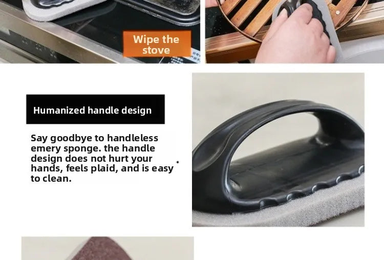 Magic Emery Sponge Brush with Handle Reusable Wipe Eraser Cleaner Kitchen Pot Brush BBQ Strong Decontamination Cleaning Tools